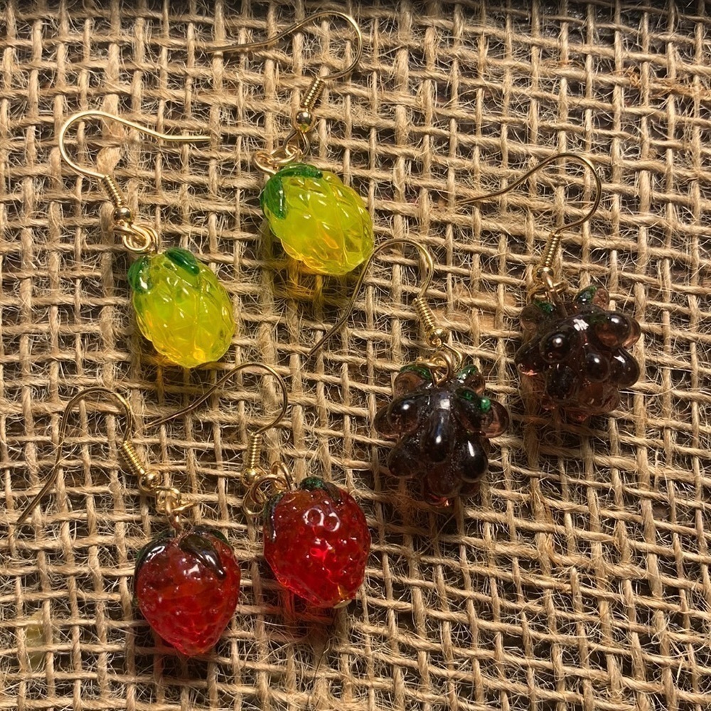 Nwt Glass Fruit Earrings